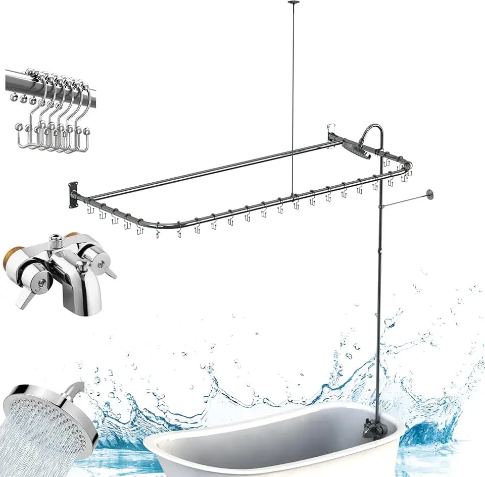 Clawfoot Tub Shower Kit With D-Style Shower Rod,Chrome Plated