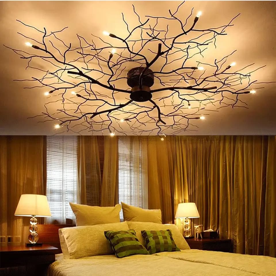 60" Large Semi Flush Mount Ceiling Light Fixture,Black Modern Chandelier with Branch Shapes,20 Light 100W Ceiling Lamp LED G4 Warm Light,Large Farmhouse Dining Room Living Bedroom Fixtures