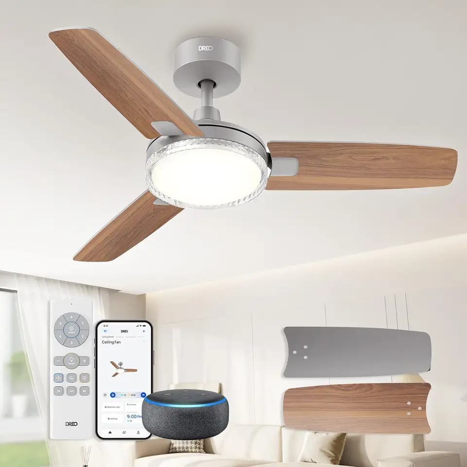 DREO Smart Ceiling Fans with Lights and Remote, 42 Inch, Quiet DC Motor