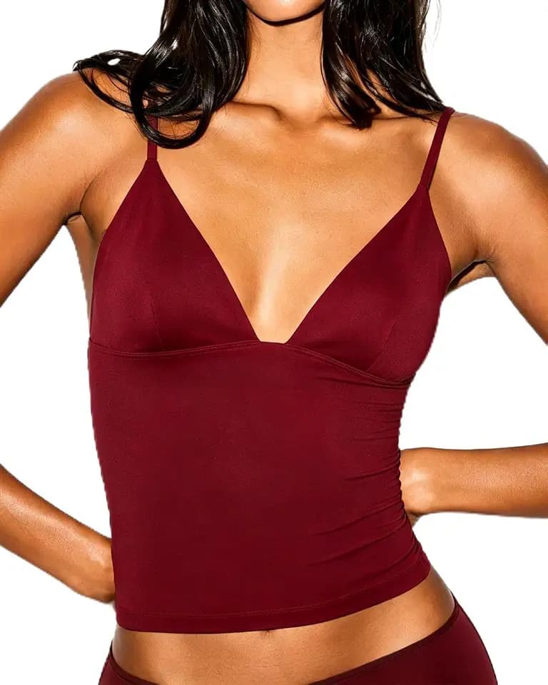 SUUKSESS Women Sexy V Neck Cami Top Sleeveless Spaghetti Fitted Tank Top