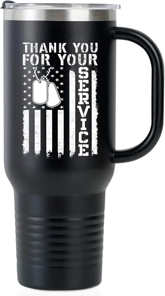 Onebttl Veterans Day Gifts for Military, Soldiers, Army, Navy, Thank You for Your Service, 40oz Stainless Steel Tumbler with Lid and Handle for Appreciation, Black