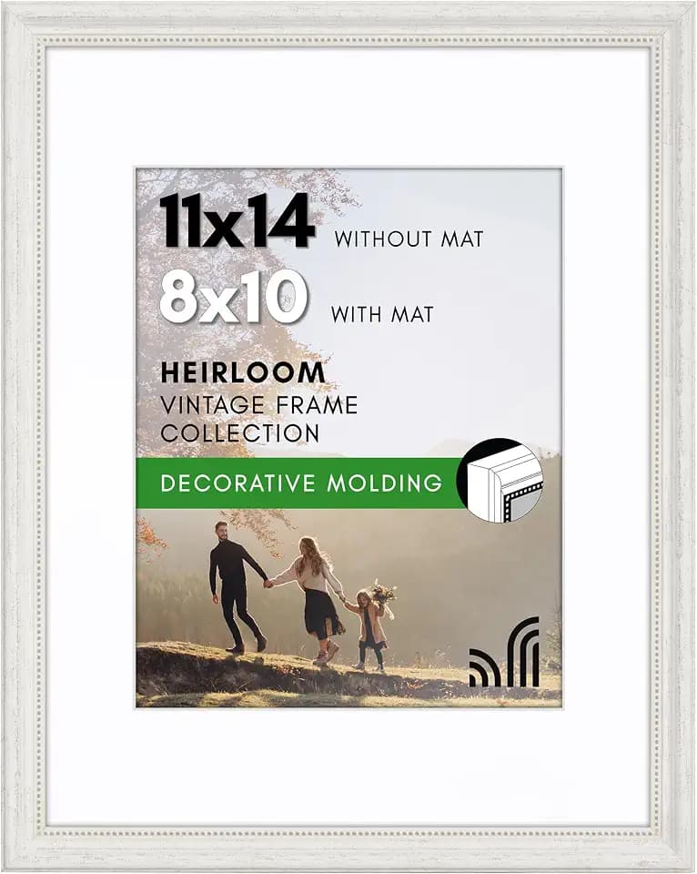 Americanflat 11x14 Vintage Picture Frame - Matted to 8x10 - White