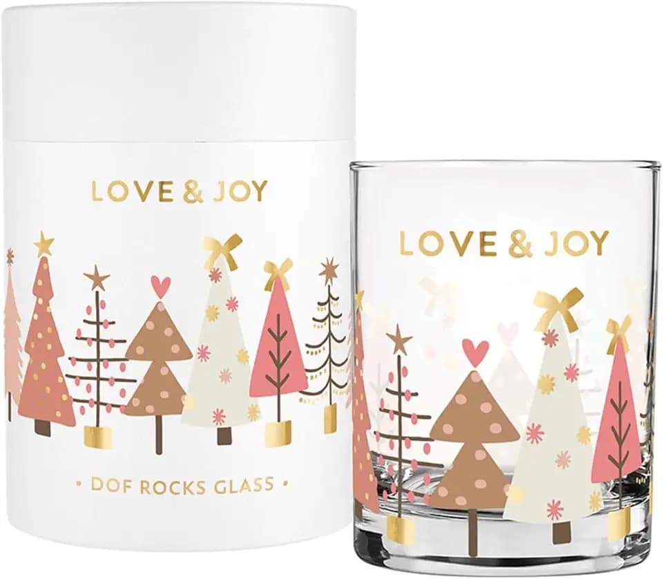 Double Old Fashioned Whiskey Rocks Glass with Gift Box, Love & Joy