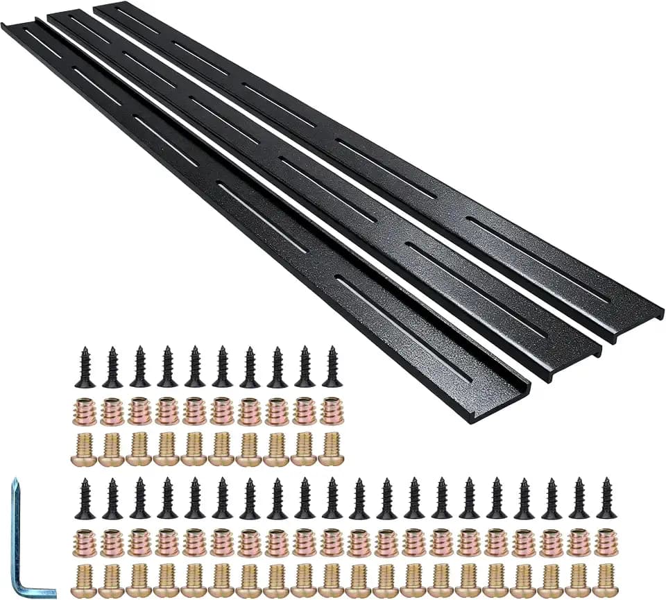 C Channel Steel Support Metal Support Bracing Hidden C Bracket for Table Top Live Edge Slab Woodworking, Black Coat Finish, 6 Holes (3 Pack, 32 Inch)