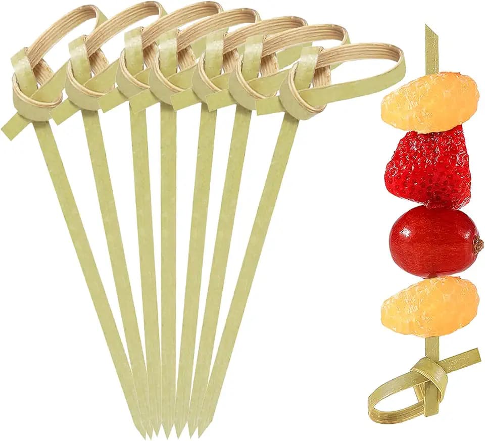 200 Pack Bamboo Knot Cocktail Picks 3.5 Inch, Long Fancy Toothpicks with Looped Knot, Food Picks for Appetizers Christmas Wedding Party Food Fruit Drinks Garnish Skewer Sticks (3.5 In)