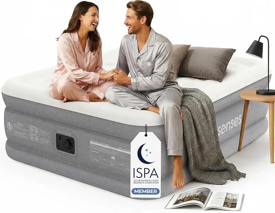 Queen Air Mattress with Built-in Pump 18in, Fabric-Laminated