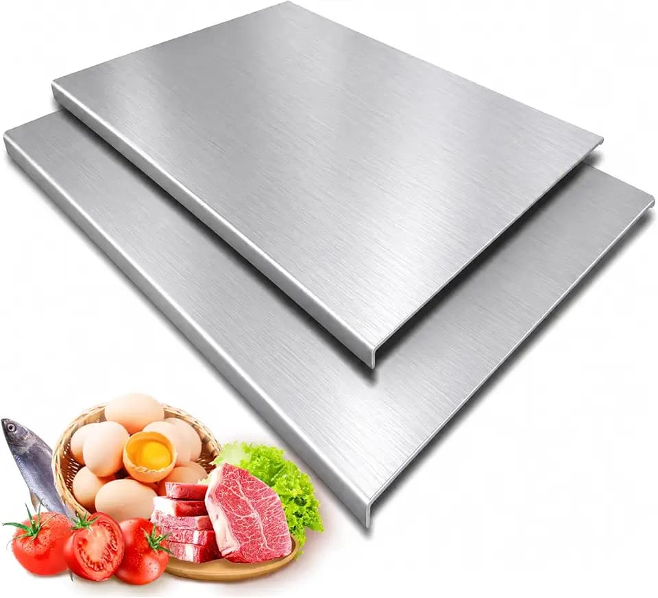 2PCS Large Stainless Steel Cutting Boards with Lip, Kneading Cutting Board Mats, Metal Cutting Board for Meat, Fruits, Vegetables, Bread, Baking, Non Adhesive (19.75" x 15.75", 15.75" x 11.5")