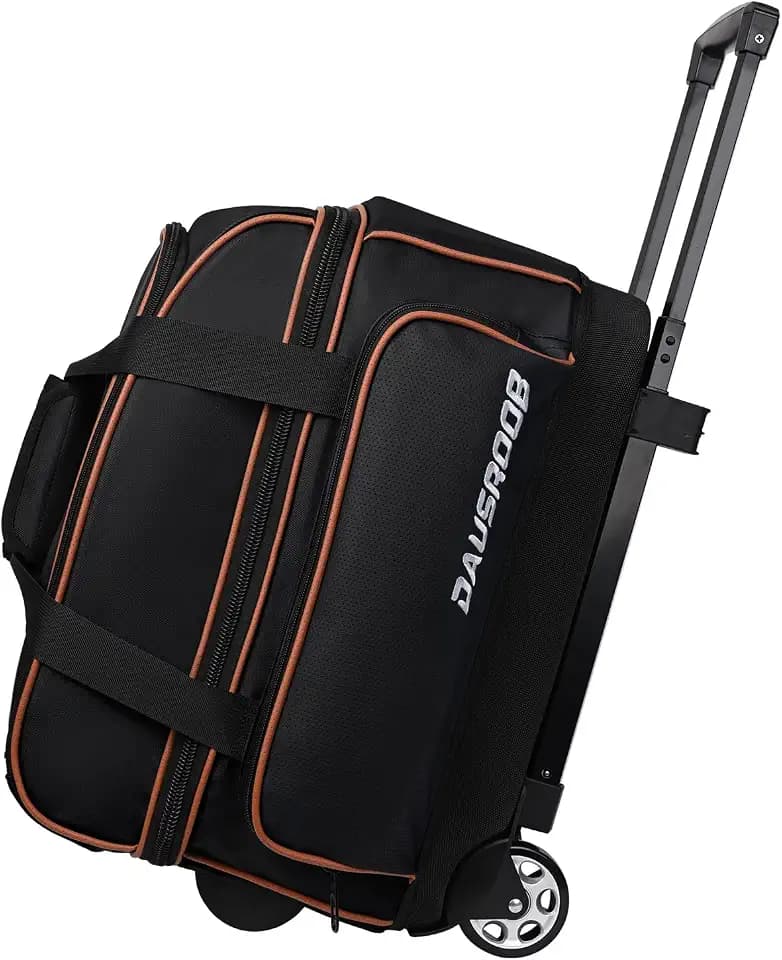 2 Ball Bowling Bag with Wheel,900D Oxford Waterproof PU,Dual Roller Bowling Bag with Sturdy Frame,Large Shoe Compartment Fits Up to Men’s 16,Rolling Bowling Tote, Handle Extends to 39.5"