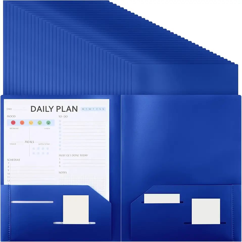 Cholemy 72 Pcs Plastic Folders with 2 Pockets 11.6 x 9.4 Inch Heavy Duty Colored Pocket Folders Fit Letter Size Paper Bulk for School Office Home Business(Blue)