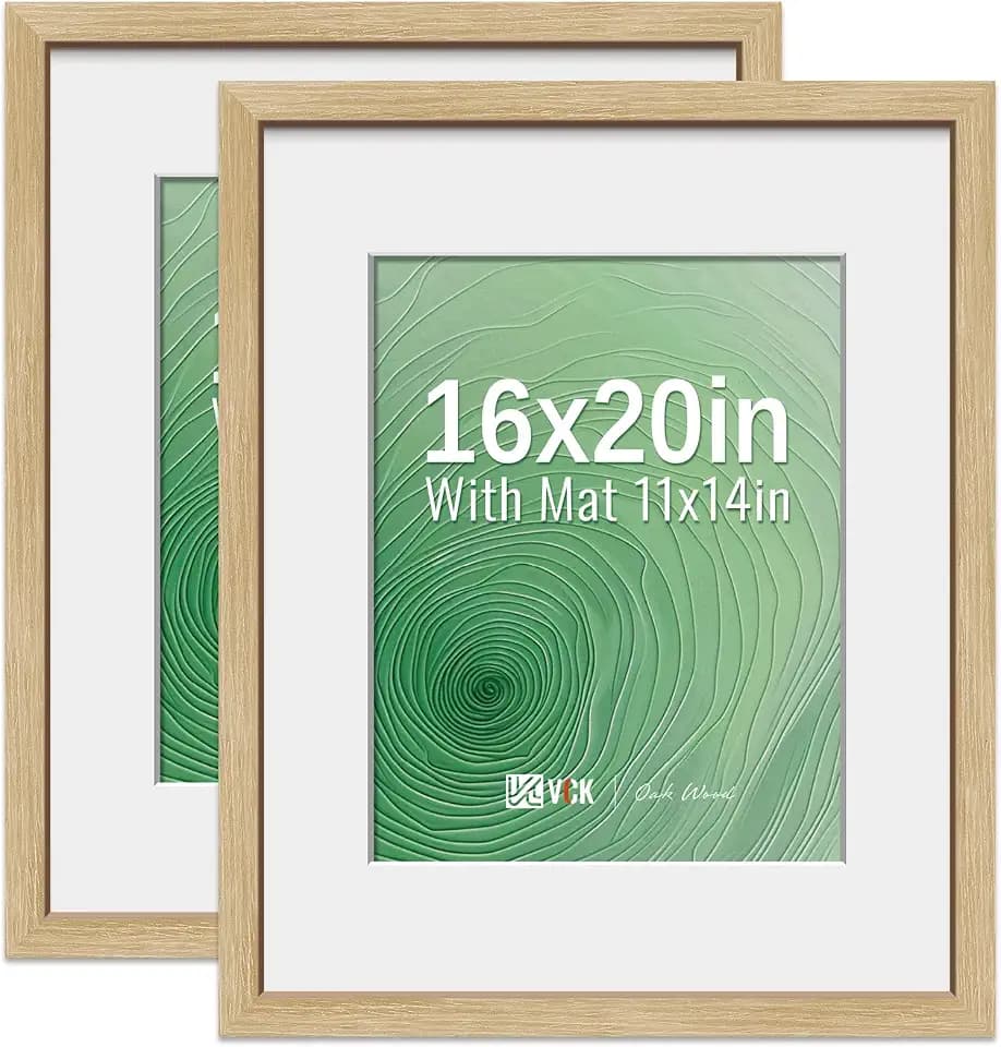 VCK 16x20 Frames 2 Pack, Oak Wood, 11x14 Mat, Glass, for Photo Print