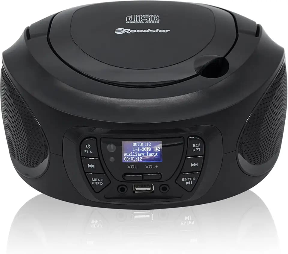 Roadstar CDR-375D+/BK Tragbares Radio CD Player, Spieler CD-MP3, CD-R, CD-RW, Radio DAB/DAB+ / FM, USB, AUX-IN, Stereo, Fernbedienung, Kopfhörerausgang, Schwarz