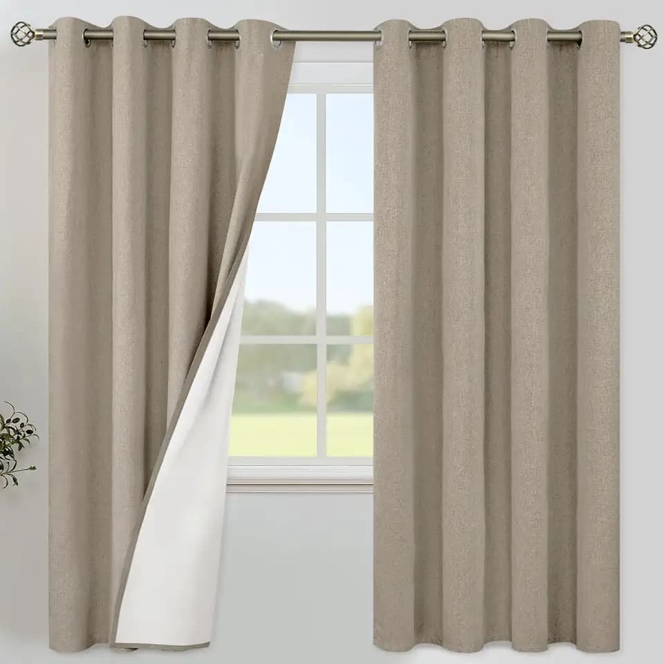 YoungsTex Taupe Linen 100% Blackout Curtains for Bedroom 78 Inches Long
