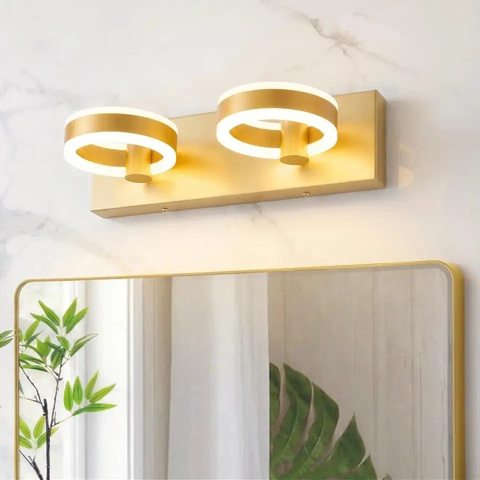 LED Bathroom Light Fixtures,15inch Gold Vanity Lights, Modern 2 Light Acrylic Wall Sconces, 350° Rotatable Wall Lighting Fixture Over Mirror