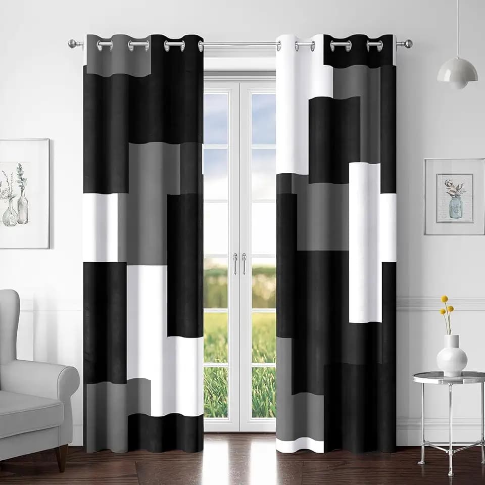 Tyrot Black White Grey Blackout Curtains for Bedroom Living Room 84 inch