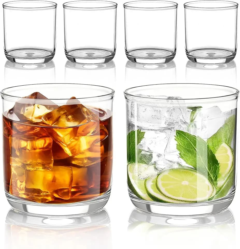 Kyraton Old Fashioned Whiskey Glasses Set of 6, PET Clear Plastic 11.5oz Heavy Duty Unbreakable Water Glasses Cup Tumbler Glassware for Beer, Juice, Milk, Scotch, Liquor Vodka, Bourbon, Cocktail