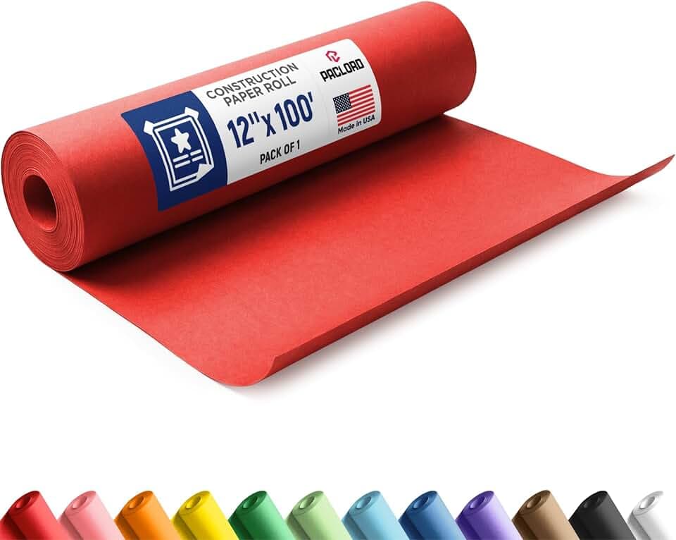 Red Construction Paper Roll 12" x 100 ft – Made in USA – 12" Bulletin Board Paper for Classroom & School, Teachers & Kids