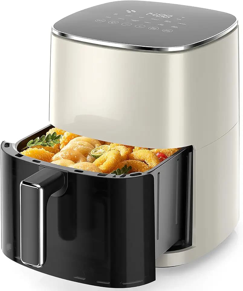 Sweetcrispy 6QT Air Fryer with Window, Square Airfryer Oven 12-in-1 for Family, 400°F Rapid Air Crispy Technology, Roast Bake Dehydrate, Nonstick & Easy-Clean Basket, Off-White