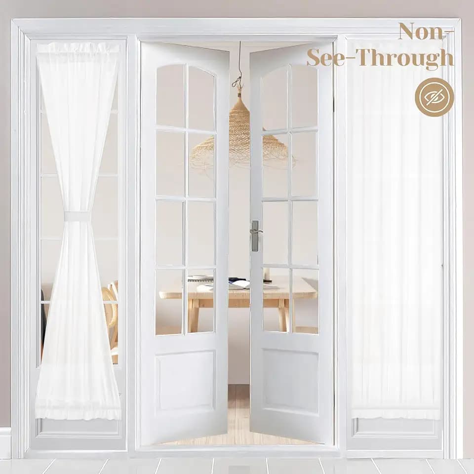 HOMEIDEAS Privacy Sheer Door Curtains for French Door 26x72 Inch White