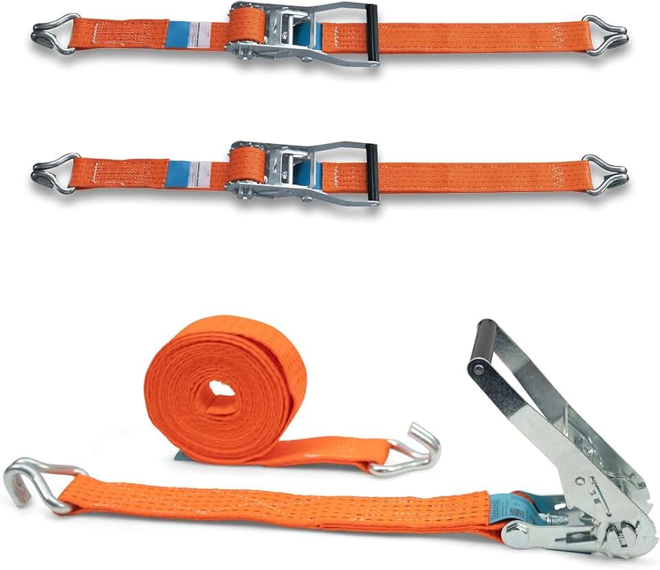 2er Set Spanngurt mit Stabiler Ratsche und Profilhaken, DoZurr 5000, belastbar bis 2500 kg, 50 mm breit x 6 m lang, orange, für LKW und große Anhänger