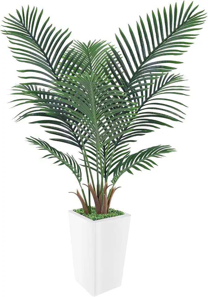 Artificial Palm Tree 5FT, Faux Palm Tree with Tall White Planter, Realistic Leaves & Natural Wood Trunk, Ideal for Home Decor and Housewarming Gift