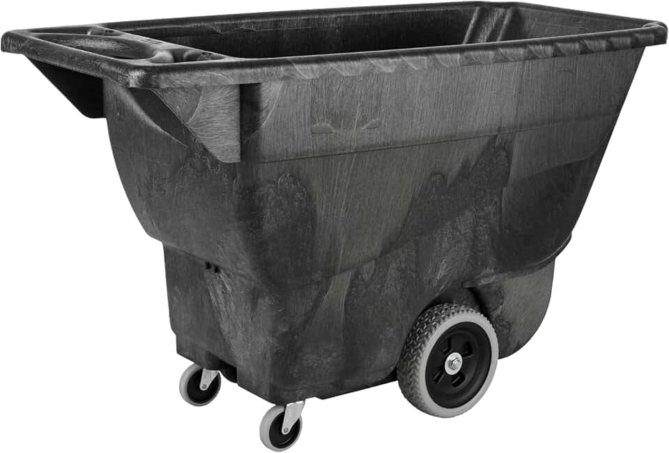 Rubbermaid Commercial Products Tilt Dump Truck, 450 lbs 1/2 Cubic Yard Heavy Load Capacity with Wheels, Black, Trash Recycling Cart for Construction/Commercial/Industrial Transportation