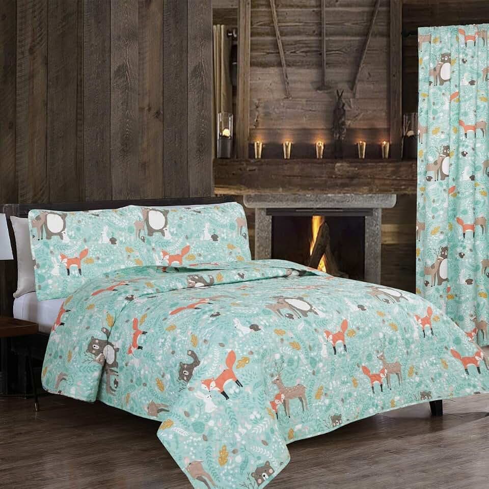 Beatrice Home Fashions Into The Woods 2-Piece Twin Quilt Bedding Set