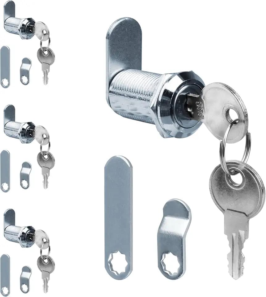 Cabinet Cam Locks ,1-1/8 in. Cabinet Cam Lock for Files Drawers Tool Box Barrel Lock, Fits on Max 13/16 in. Panel Thickness, 4Pcs