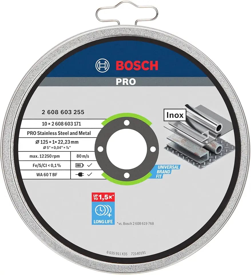 Bosch Professional 10 Stück Trennscheibe Standard für Inox Rapido WA 60 T BF (für Edelstahl, Ø 125 mm, gerade, Zubehör Winkelschleifer)