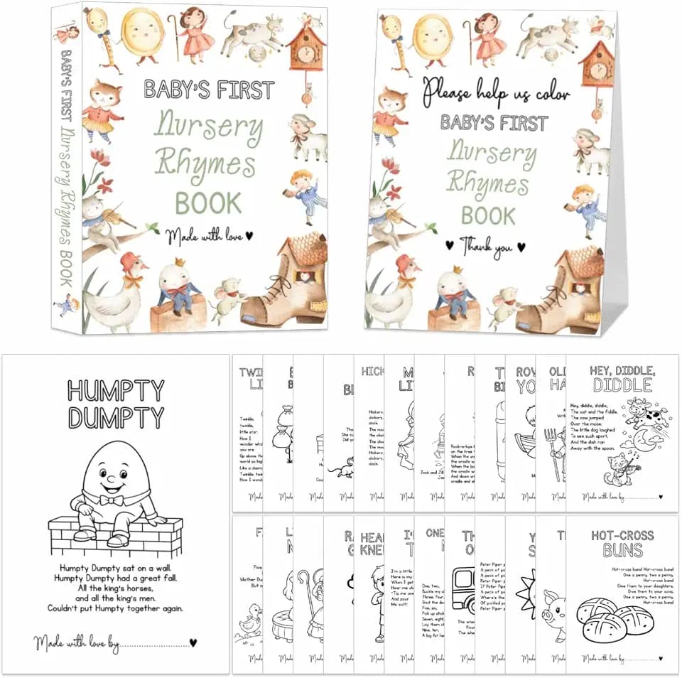 Baby's First Nursery Rhymes Coloring Book, Baby Shower Activity Games Guest Book Alternative With Nursery Rhymes Coloring Pages, First Birthday Baby Shower Keepsake Gift Storybook
