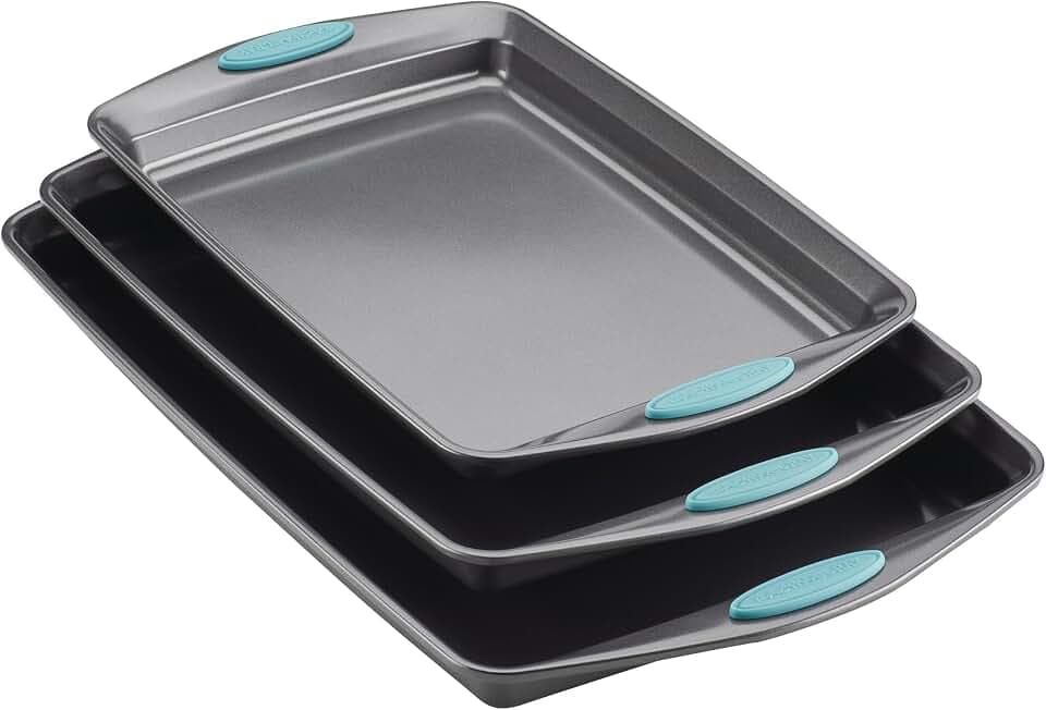Rachael Ray Nonstick Bakeware Cookie Pan Set, Baking Sheets, 3-Piece, Gray