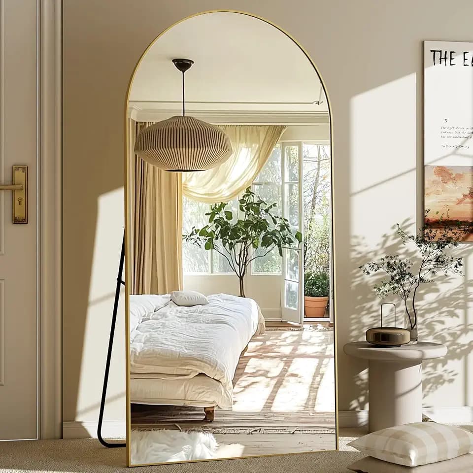 GLSLAND 30x71 Arched Full Length Mirror, Large Full Body Floor Mirror, Gold