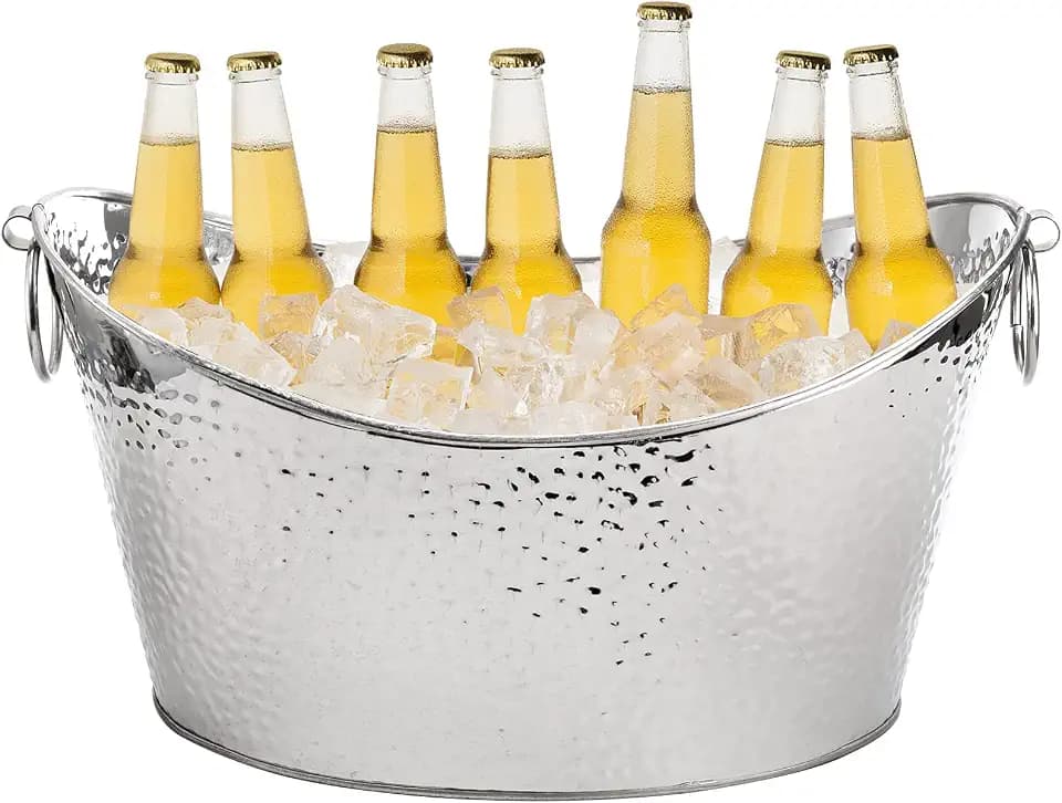 Frcctre 3 Gallon/12L Stainless Steel Beverage Tub, Large Galvanized Ice Bucket with Handles, Hammered Metal Drink Bucket Drink Chiller Champagne Buckets for Parties Weddings