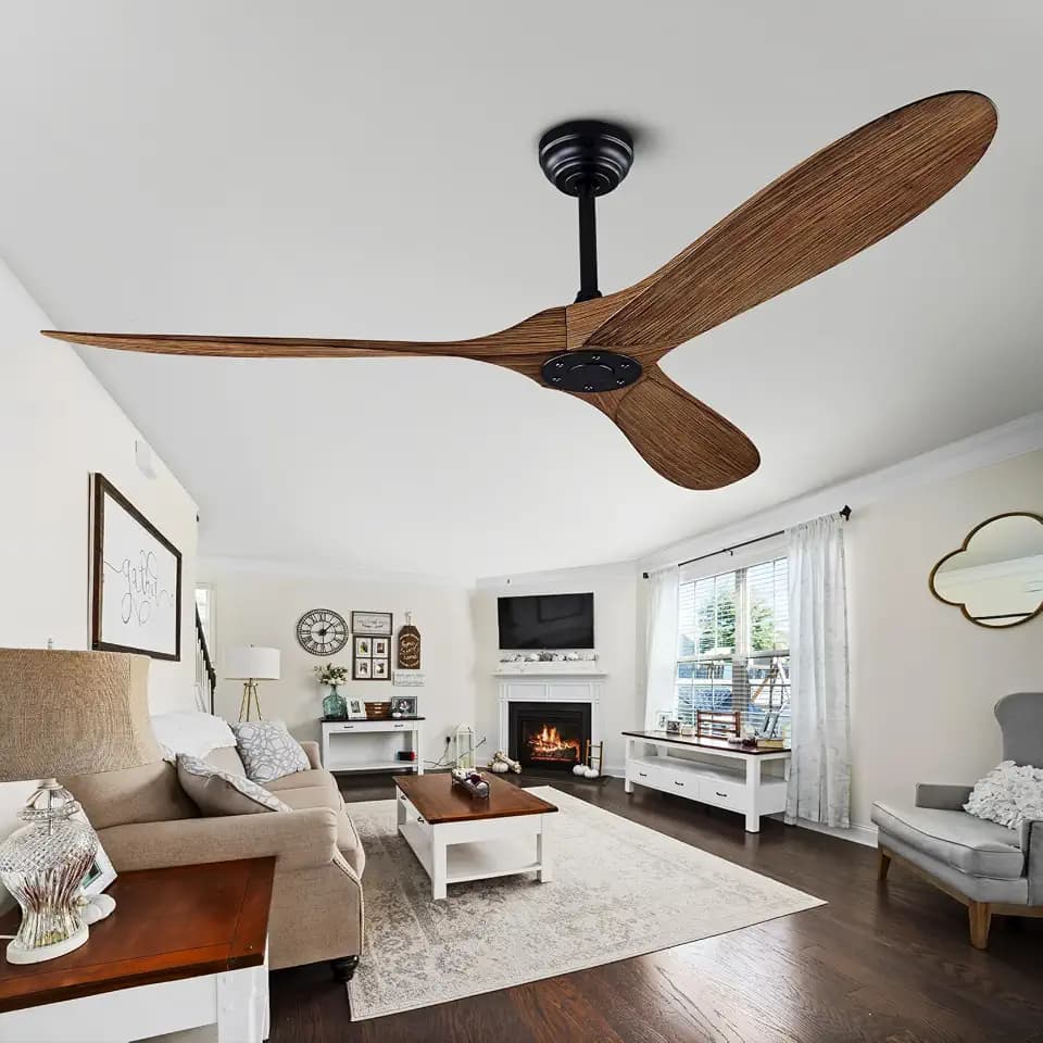 60 Inch Black Walnut ABS Ceiling Fan with Remote Reversible Indoor Outdoor