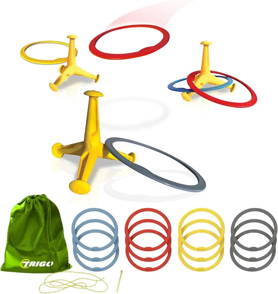 Trigo Portable Ring Toss Game - Indoor and Outdoor Party Games for Kids and Adults - Perfect for Backyard, Camping, Tailgating, Beach, and Indoor Play - 2 to 4 Players - Ages 3+