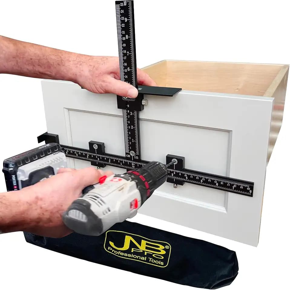 Cabinet Hardware Jig with Center Drill Guide, Hole Drilling for Drawer Handles and Pulls, Easy Install Tool - Full Aluminum Body with Free Carrying Case