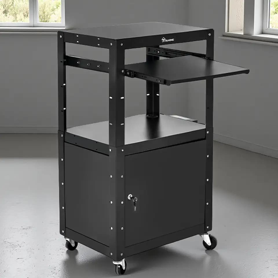 YITAHOME Rolling AV Media Cart w/Wheels Locking Cabinet & 16.4ft Cord Black