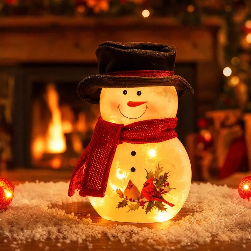 MUMTOP Lighted Christmas Snowman Decoration, Glass Night Light Home Decor