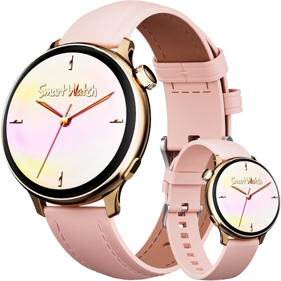 OKYUK Smartwatch Damen mit Telefonfunktion, 1.27" HD Voll Touch Screen, Fitnessuhr Damen mit 24h Herzfrequenz, SpO2-Tracking und Schlafüberwachung, 90+ Sportmodi, Kompatibel mit Android IOS (Gold)