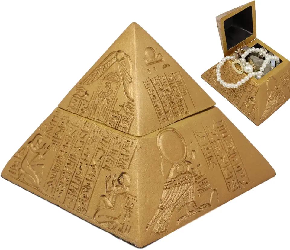 Ebros Golden Ancient Egyptian Hieroglyphic Pyramid Decorative Box 4"Wide Stash Jewelry Small Trinket Storage Figurine Gods Of Egypt Monument Wonder Pyramids Accent Statue