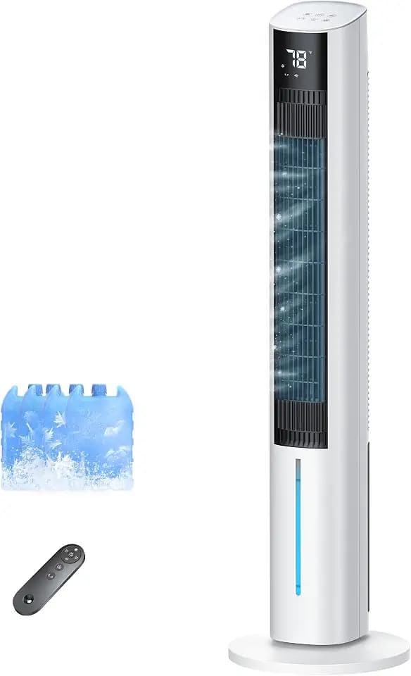 Windowless Portable Air Conditioner, 45.1" Evaporative Air Cooler w/1.06Gal Water Tank & 4 Ice Packs, 12H Timer, 60° Swing, No Hose No Window Needed, 3-IN-1 Quiet AC Unit for Bedroom