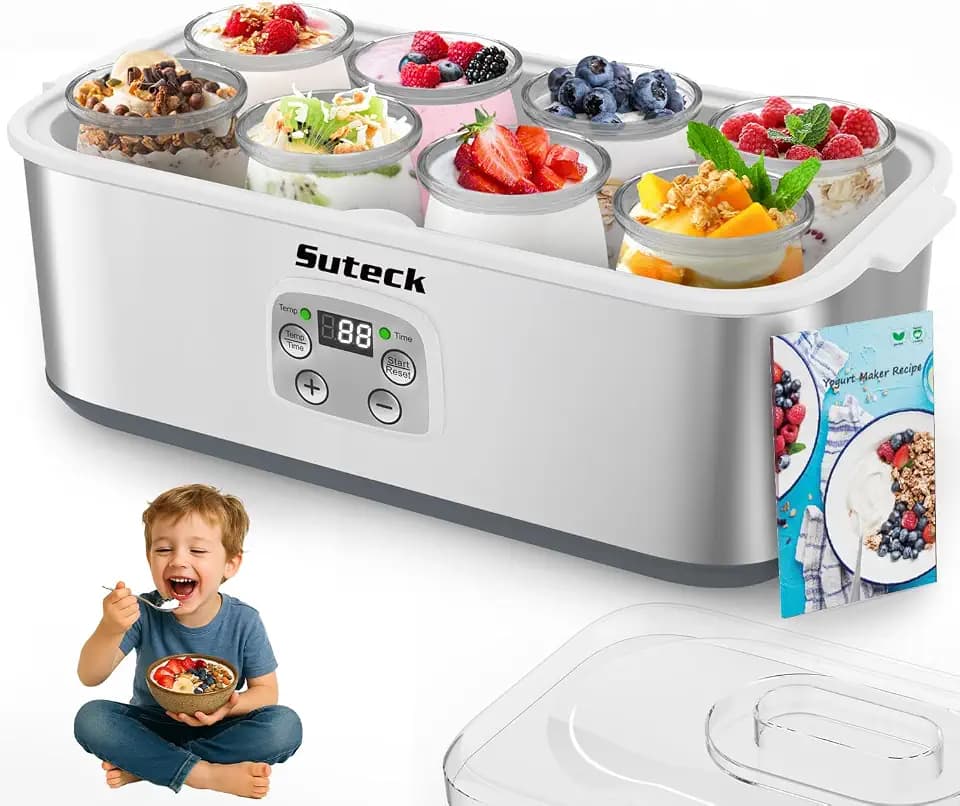 Suteck Yogurt Maker with 8 Jars, Adjustable Time & Temp Control