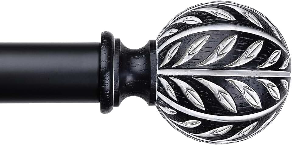 Black Curtain Rod 36-60 Inch, Decorative Window Treatment Rods