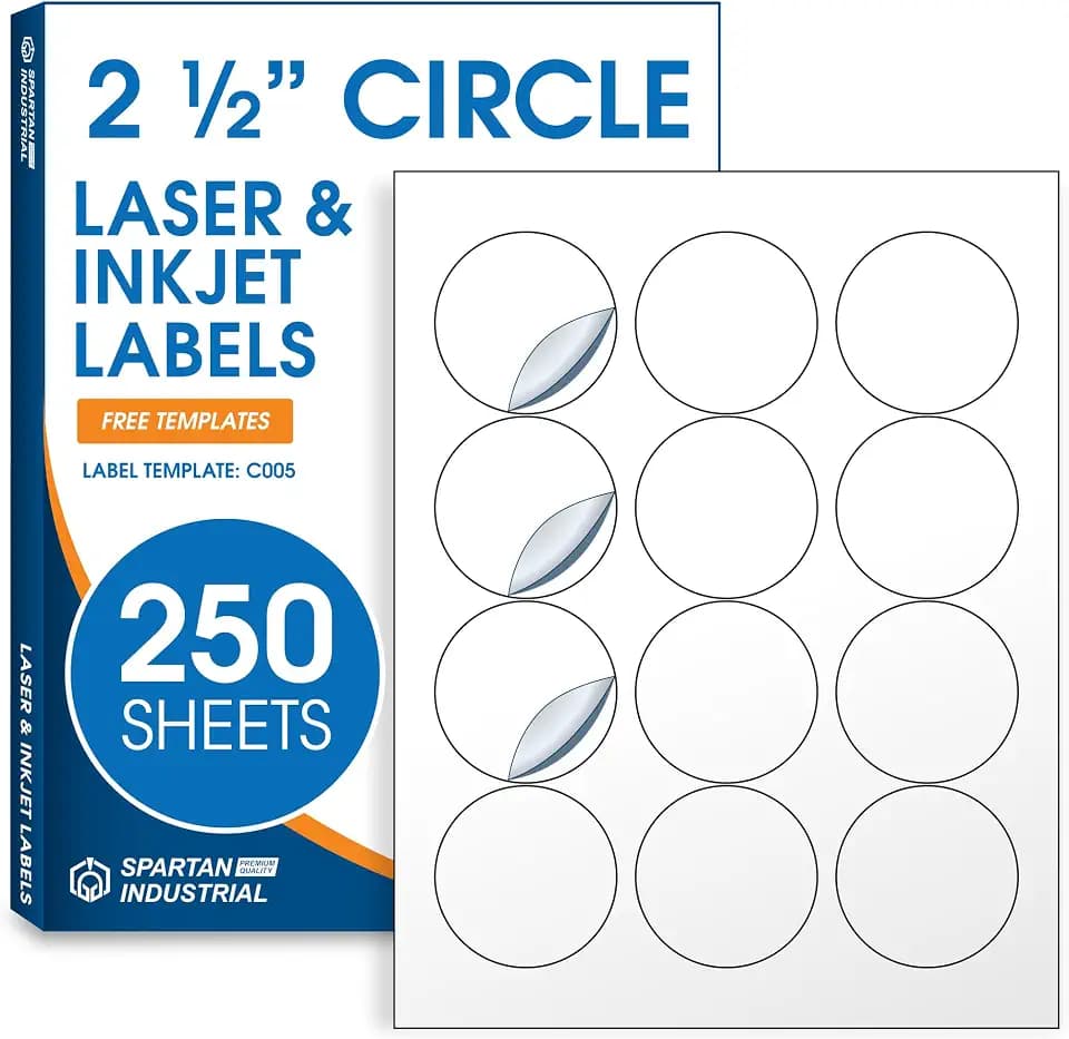 2.5" Round Stickers for Laser & Inkjet, Spartan Industrial Template C005