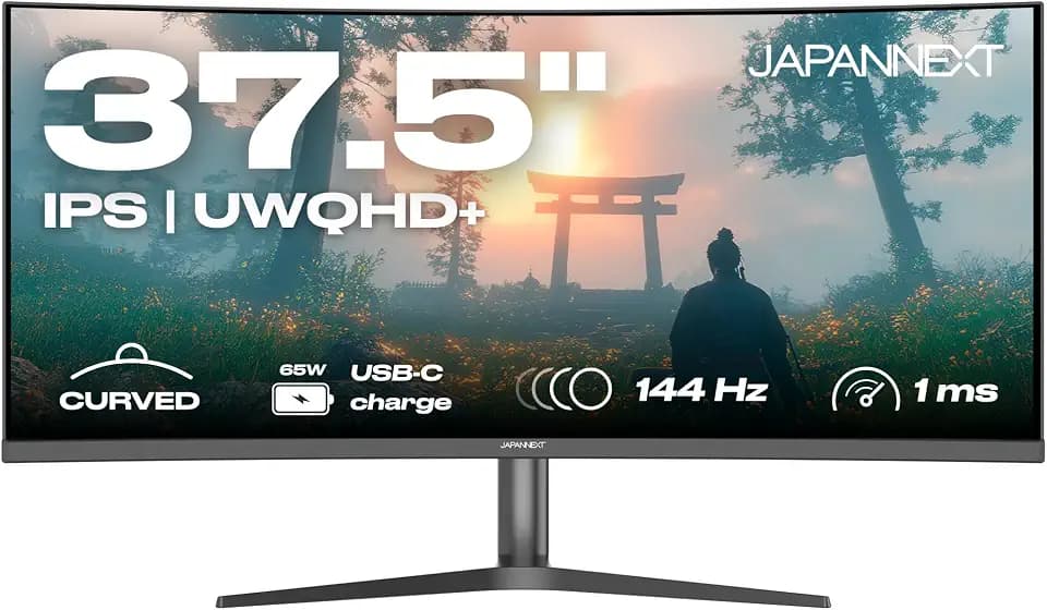 JapanNext Gebogener Gaming Monitor 37,5" IPS UWQHD+ (3840x1600) 144Hz 1ms