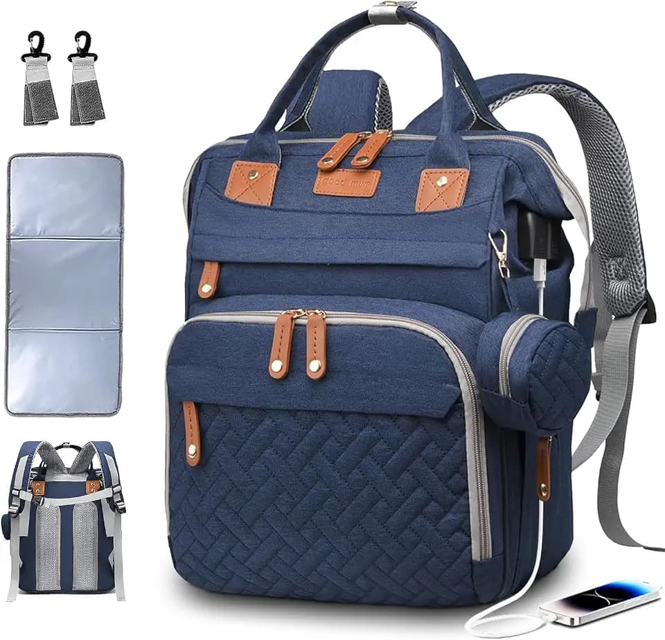 SHITIESHOU Diaper Bag Backpack Baby Bag for Mom Dad with Changing Pad, 19 Pockets, Large Waterproof Travel Baby Girl Boy Toddle Diaper Bag with Insulated Pocket, Baby Shower Gifts, Blue