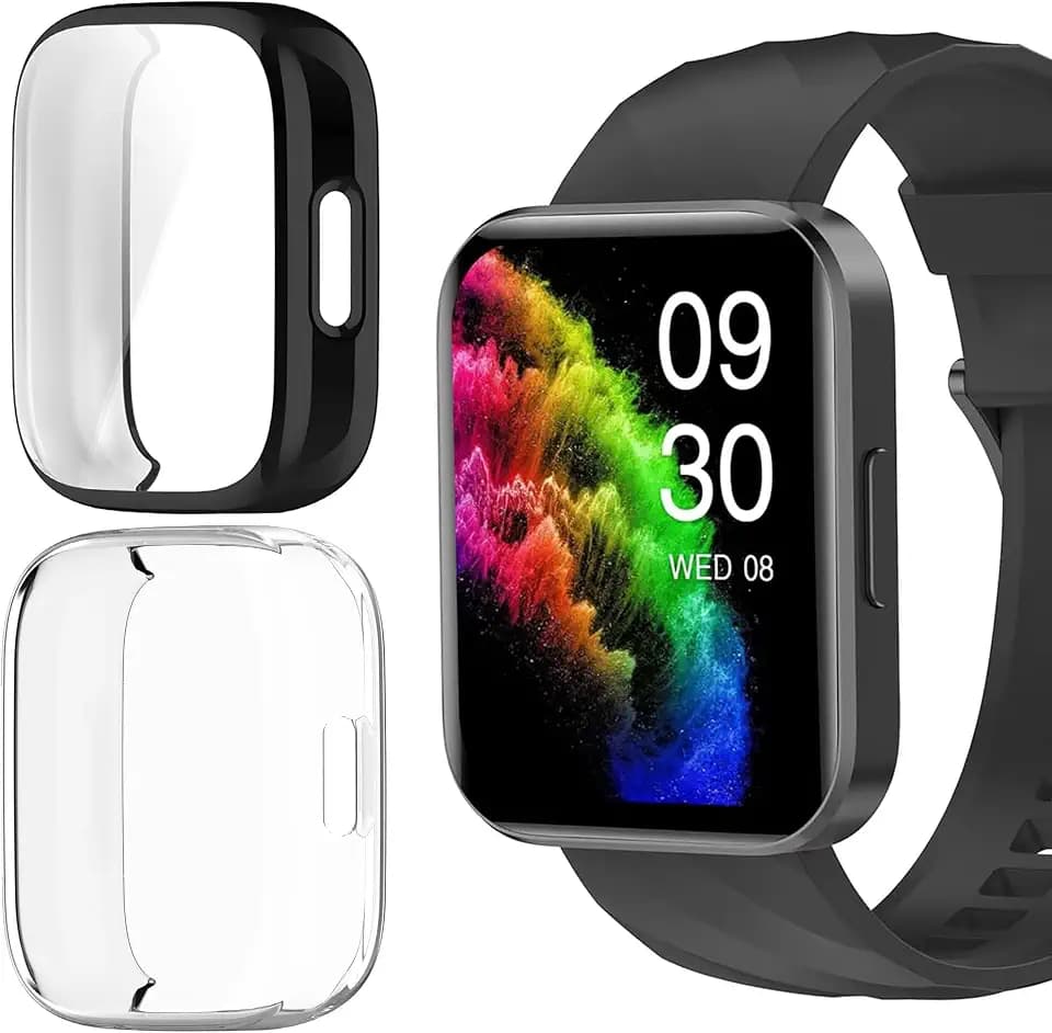 Lamshaw Schutzhülle für Ruemen D1, Silikon, TPU, stoßfest, Rundumschutz, stoßfest, kompatibel mit RUIMEN D1 1,85 Zoll Smart Watch (Schwarz + Transparent)