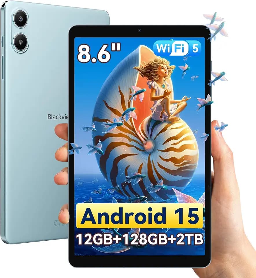 Blackview 8 Zoll Tablet Android 15 Tablets mit Schutzhülle, 1340 * 800 Display, Mini Tablet Gaming, 12GB RAM 128GB ROM/2TB TF, Gemini AI, Face ID, Widevine L1/WiFi/5000mAh/8MP+5MP/GPS/OTG/OTA