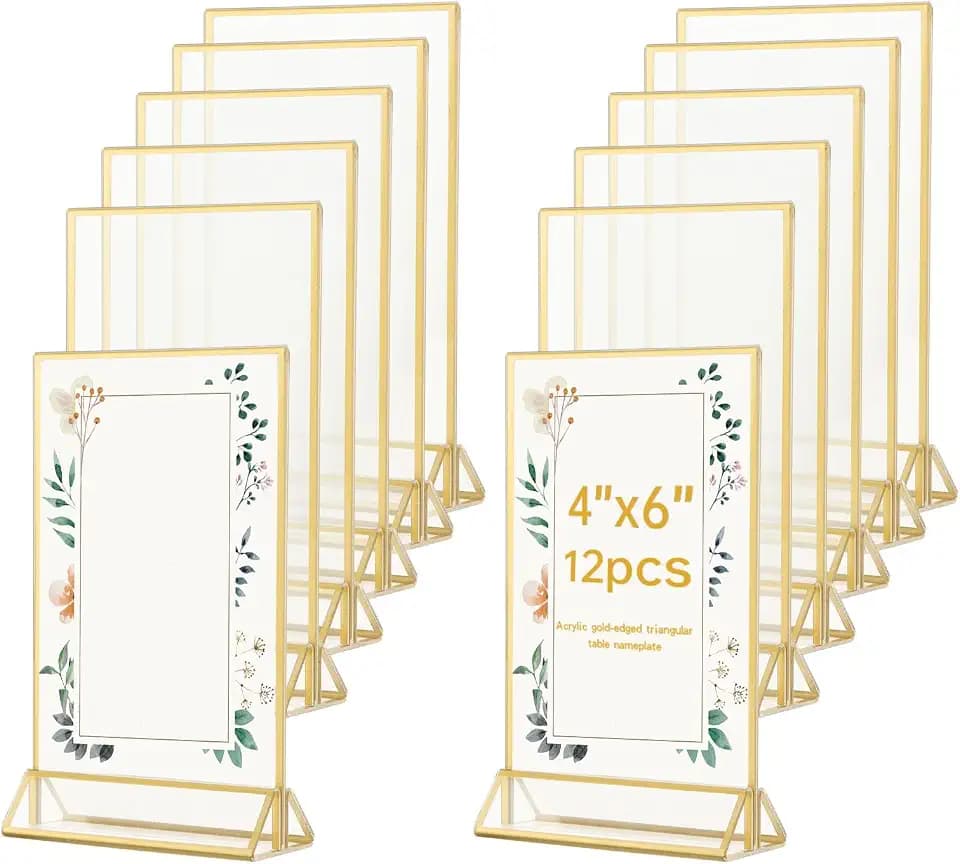 12 Pack Gold Acrylic Sign Holder 4x6 inch, Double Sided Gold Picture Frame