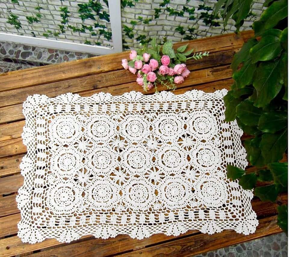 Damanni Rectangular Cotton Handmade Crochet Lace Table Runner Doilies Table Dresser Scarf Décor,19 Inch by 27 Inch,White