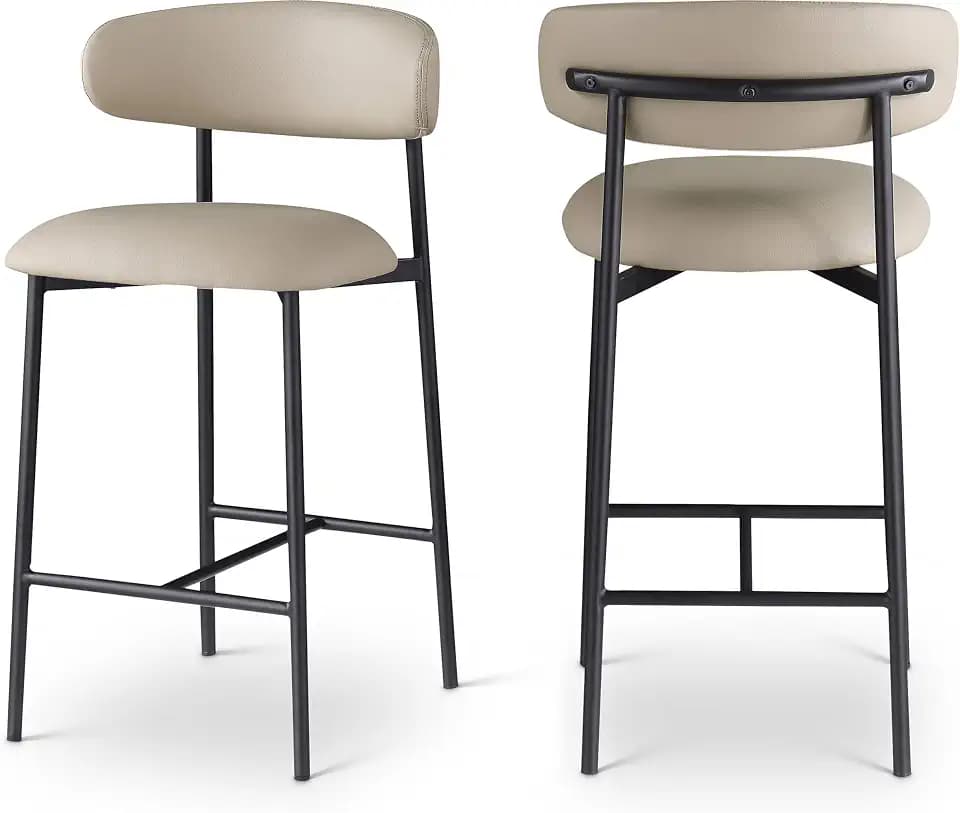 Meridian Furniture 996Taupe-C Lupita Collection Modern | Contemporary Counter Stool with Soft Taupe Vegan Leather, Matte Black Metal Frame, 20.5" W x 19" D x 36" H, Taupe, Set of 2